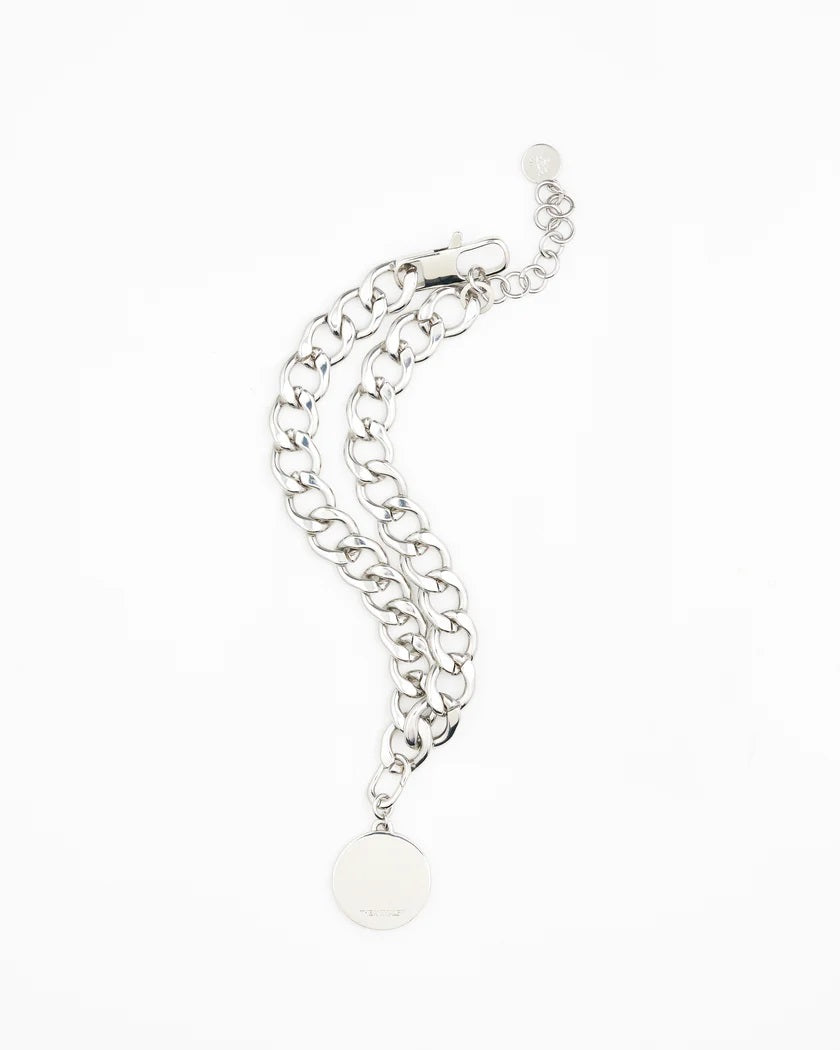 El Diablo rhodium necklace with Disque rhodium necklace charm by THE ANIMALS