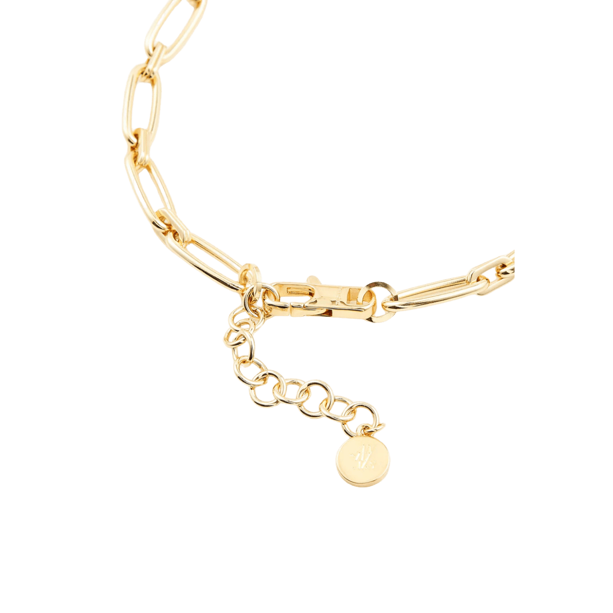 The Animals gold chain collar detail with lobster clasp and signature tag.
Goldenes Kettenhalsband von The Animals mit Karabinerverschluss und Anhänger.
Collier chaîne dorée The Animals avec fermoir mousqueton et médaille signature.