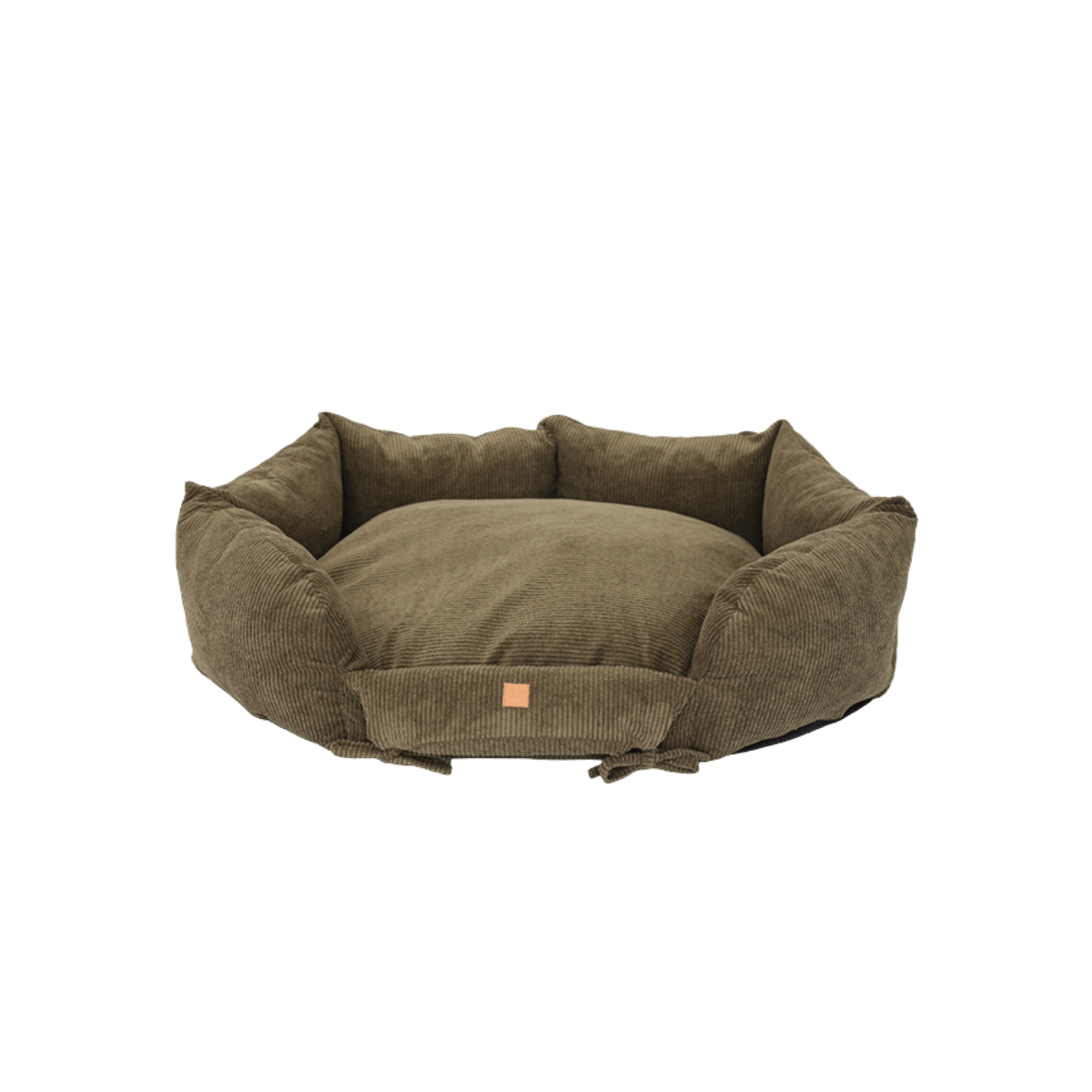 Pet & Co. dog bed in khaki corduroy with raised sides, providing a soft and cozy sleeping space for dogs. Hundebett von Pet & Co. aus khakifarbenem Cord mit erhöhten Seiten, ideal für einen weichen und gemütlichen Schlafplatz. Panier pour chien Pet & Co. en velours côtelé kaki avec bords surélevés pour un couchage doux et confortable.