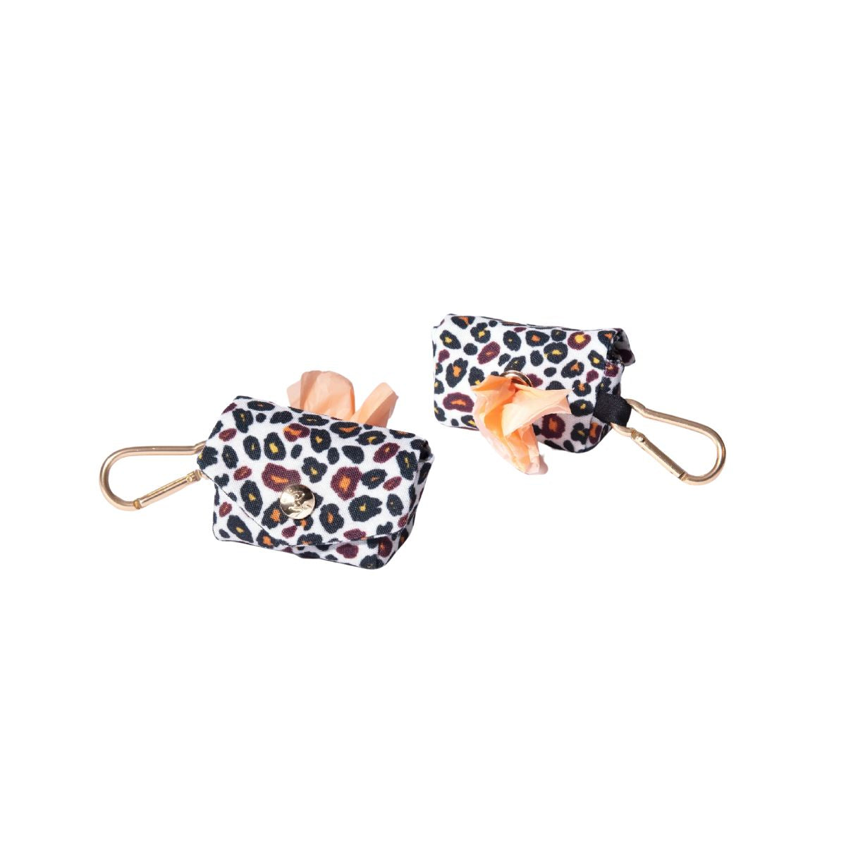 Leopard printed dog poop bag holder with gold hardware by French Bandit