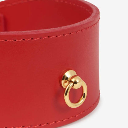 Close-up of the inner side of the red Branni Pets leather collar, featuring fine stitching and smooth leather finish, ideal for greyhounds or dogs with sensitive necks. Nahaufnahme der Innenseite des roten Branni Pets Lederhalsbands mit feinen Nähten und glatter Lederoberfläche – ideal für Windhunde oder Hunde mit empfindlichem Hals. Gros plan de l'intérieur du collier en cuir rouge Branni Pets, avec des coutures fines et un cuir lisse – parfait pour les lévriers ou les chiens au cou sensible.