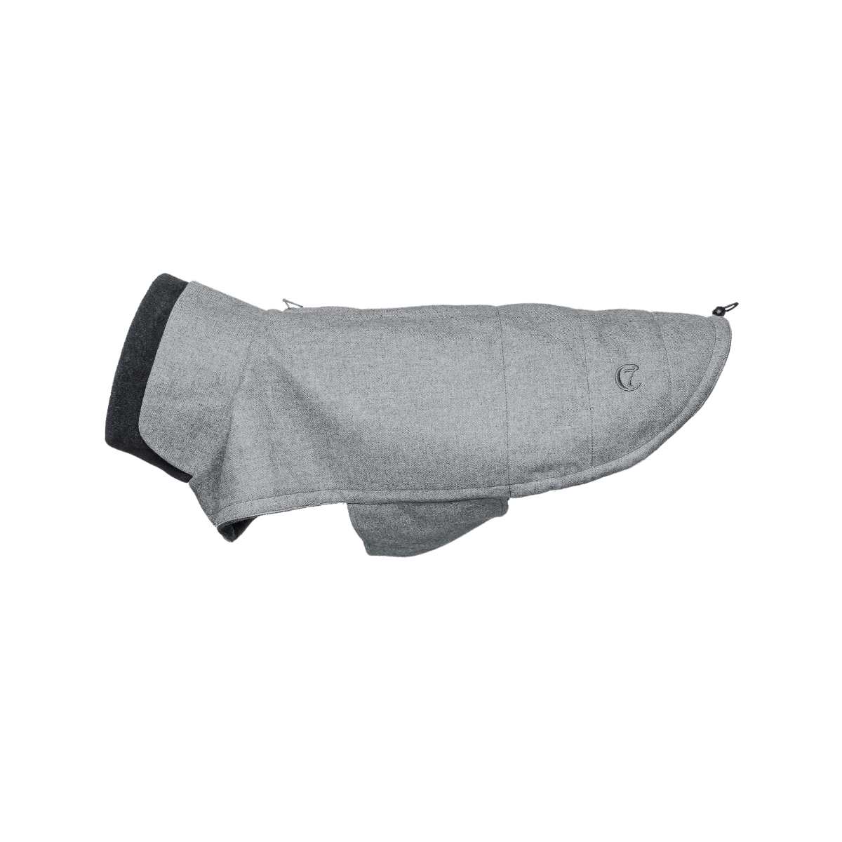 Grey Cloud7 dog winter coat shown laid flat, highlighting its minimal and functional design. | Grauer Wintermantel für Hunde von Cloud7 flach ausgebreitet, zeigt minimalistisches und funktionales Design. | Manteau d’hiver gris pour chien de Cloud7 à plat, mettant en avant son design minimaliste et fonctionnel.