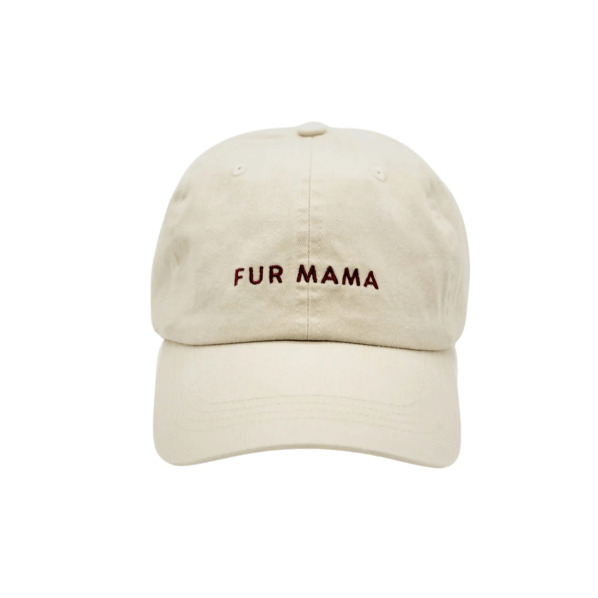 Beige baseball cap with "FUR MAMA" embroidery on the front by Collar of Sweden – Casquette beige avec l'inscription "FUR MAMA" brodée à l'avant, signée Collar of Sweden – Beigefarbene Kappe mit „FUR MAMA“-Stickerei vorne von Collar of Sweden.